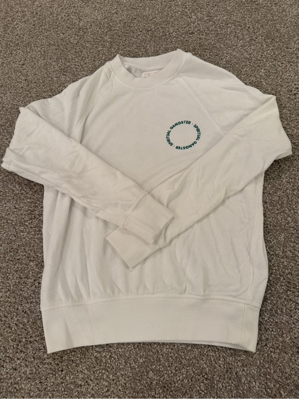Spiritual Gangster Cream Crewneck with Green Circular Logo